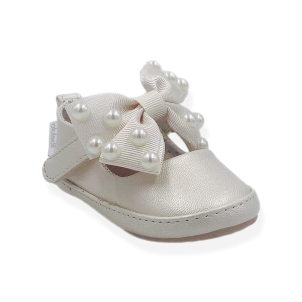 Balerina con cierre de velcro y perlas en moño color ivory modelo fancy ivory