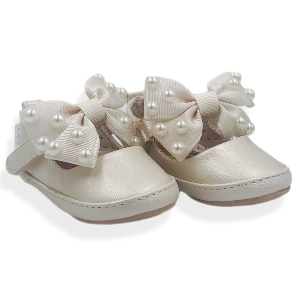 Balerina con cierre de velcro y perlas en moño color ivory modelo fancy ivory