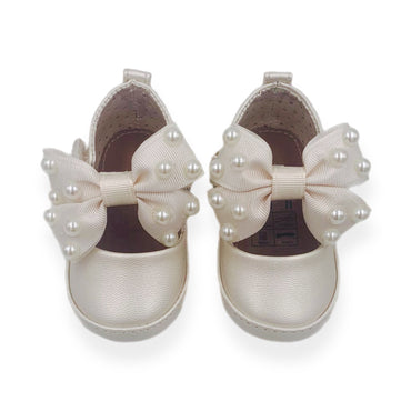 Balerina con cierre de velcro y perlas en moño color ivory modelo fancy ivory