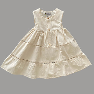 Vestido para niña con botones en color lino natural